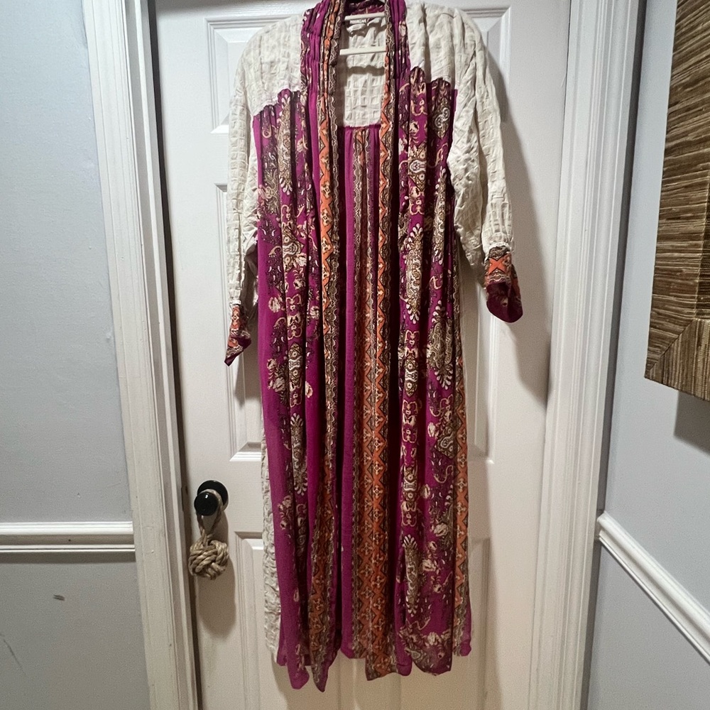 Free People Purple and Cream Robe Intimates Sleepwear